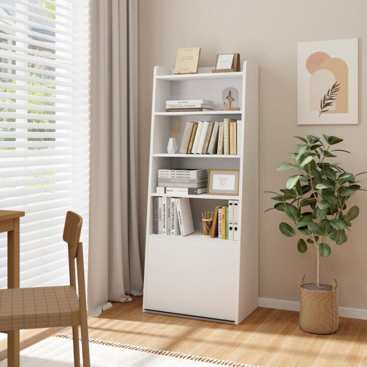 Hivvago 6-Tier Bookcase Freestanding Ladder Bookshelf with 2 Adjustable Shelves and Flip Up Door