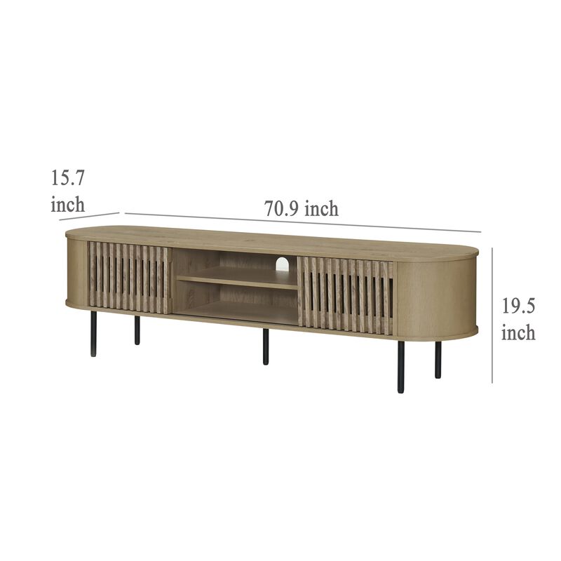 Brandon TV Stand Media Console, Shelf 2 Cabinets, Beige Wood, 71 Inch - Benzara