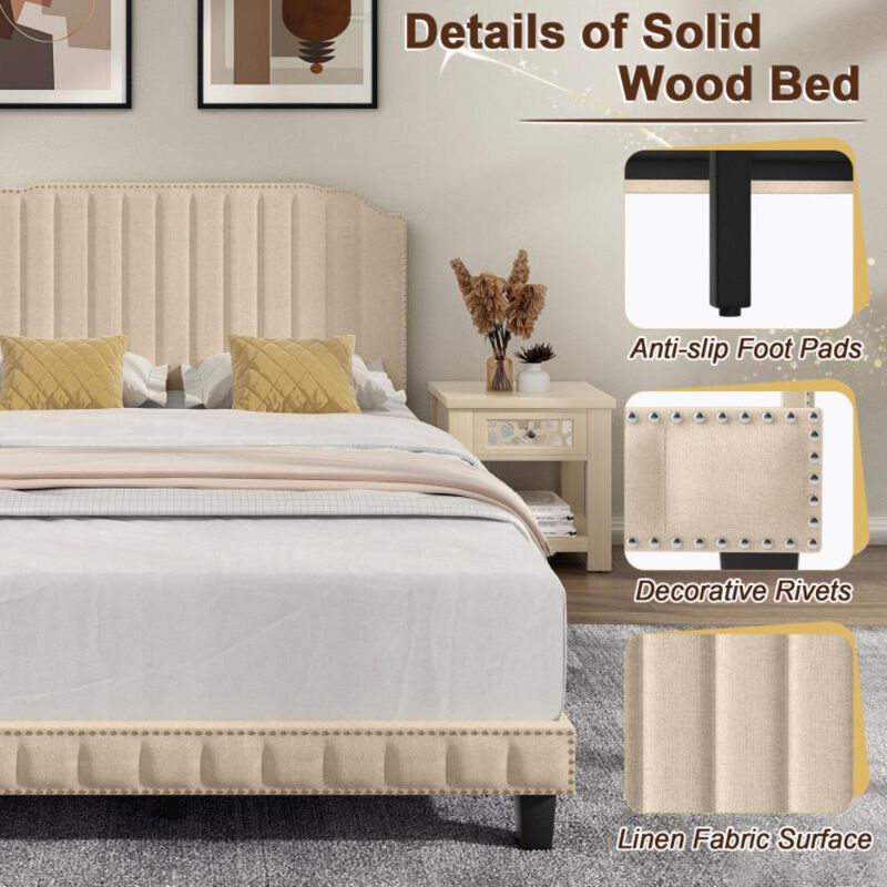 Hivvago Heavy Duty Upholstered Bed Frame with Rivet Headboard