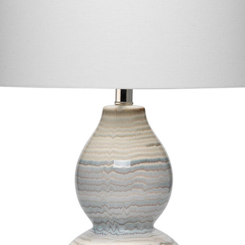 Ceramic Table Lamp with Neutral Waves Pattern, White and Blue-Benzara