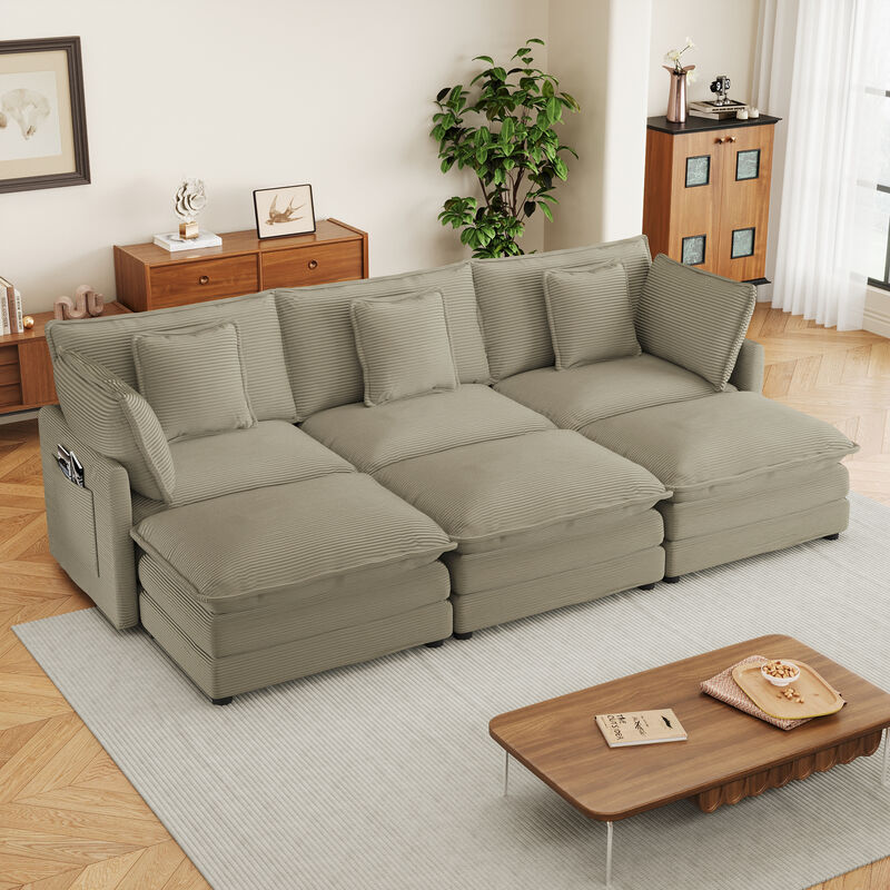 Merax Corduroy Sectional Sofa with Side Storage Pockets
