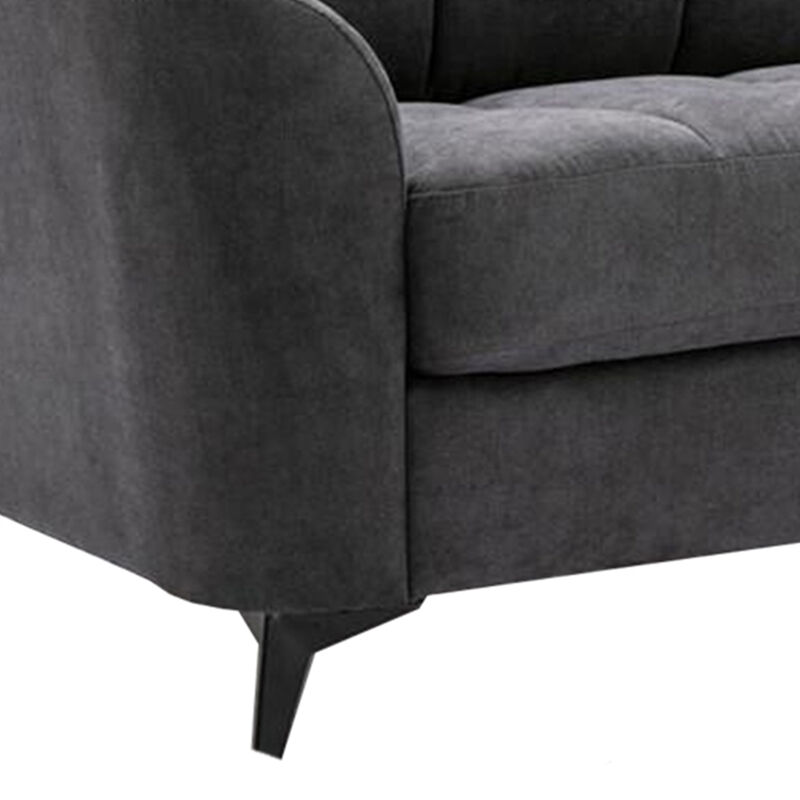 Odin Sofa with Tufted Cushioning, Black Frame, Gray Velvet-Benzara