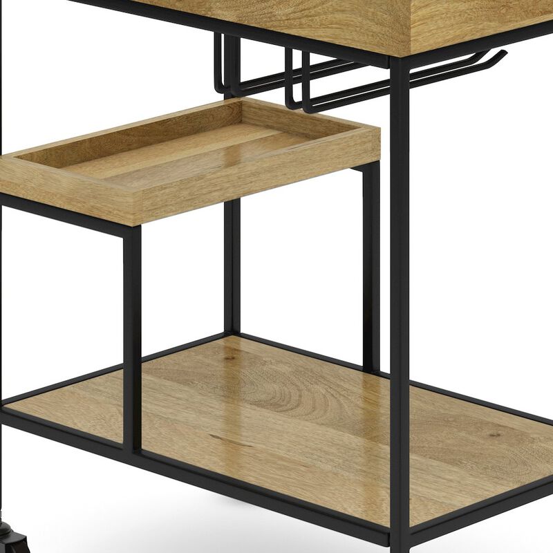 Simpli Home Barnes Solid Mango Wood 29 Inch Bar Cart In Natural