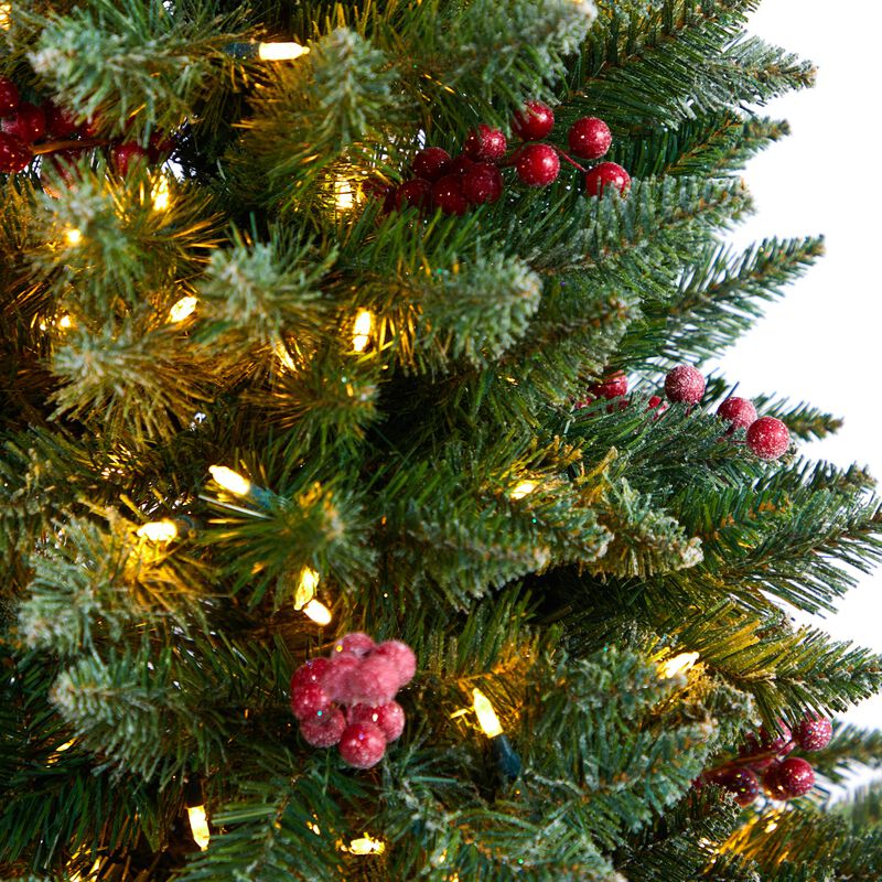 Hivvago 5 Feet Frosted Colorado Aspen Pre-Lit Artificial Porch Christmas Tree with 200 LED lights, 426 Bendable Branches and Berries in Decorative Planter
