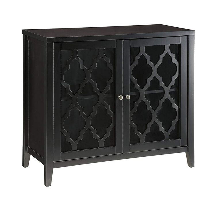 Storage Cabinet with 2 Doors and Quatrefoil Design, Black-Benzara