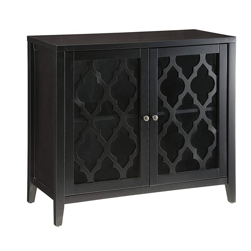 Storage Cabinet with 2 Doors and Quatrefoil Design, Black-Benzara