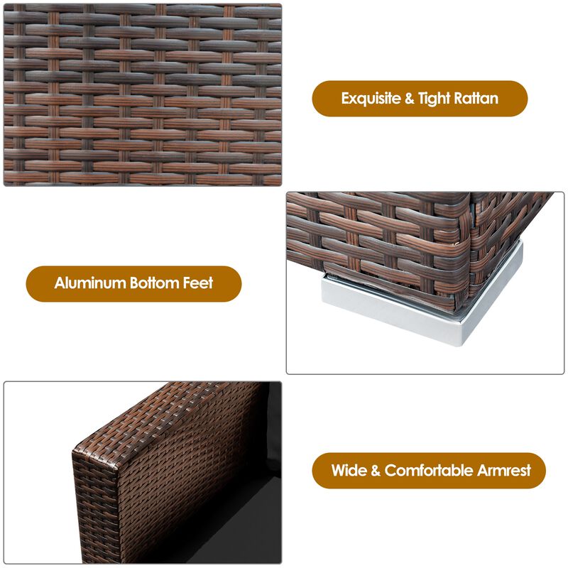 3 Pieces Patio Conversation Rattan Furniture Set with Cushion