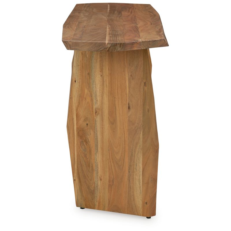 Console Sofa Table, Acacia Wood Irregular Tabletop, Brown 64 Inch - Benzara