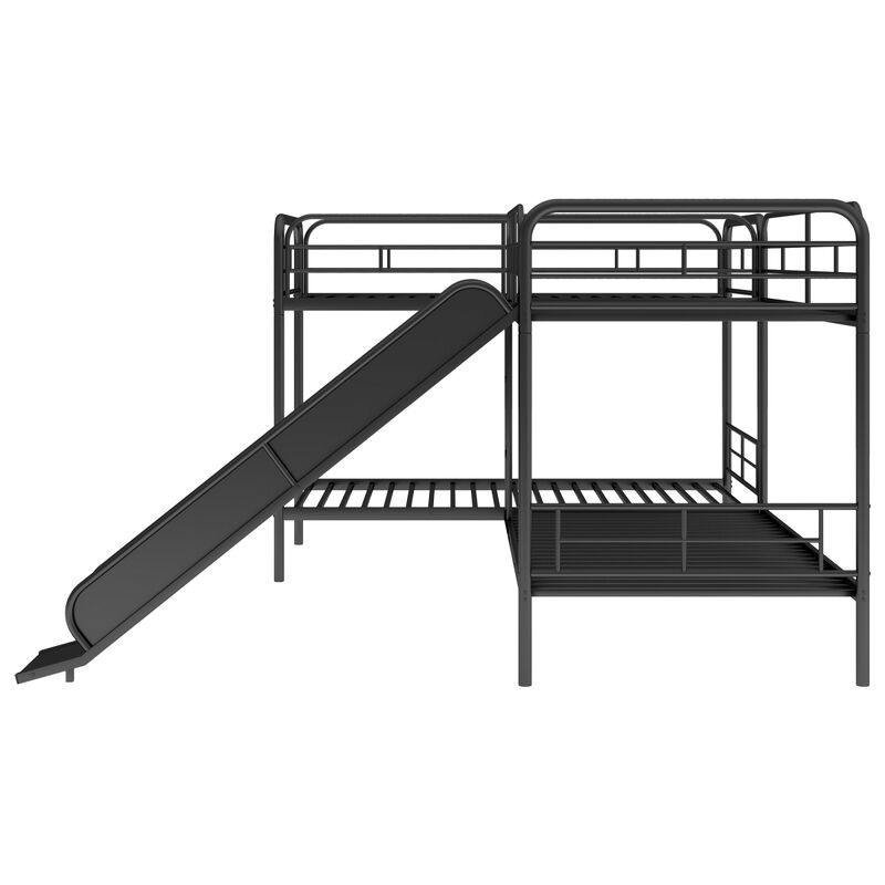 Twin Size L-Shaped Bunk Bed With Slide And Ladder