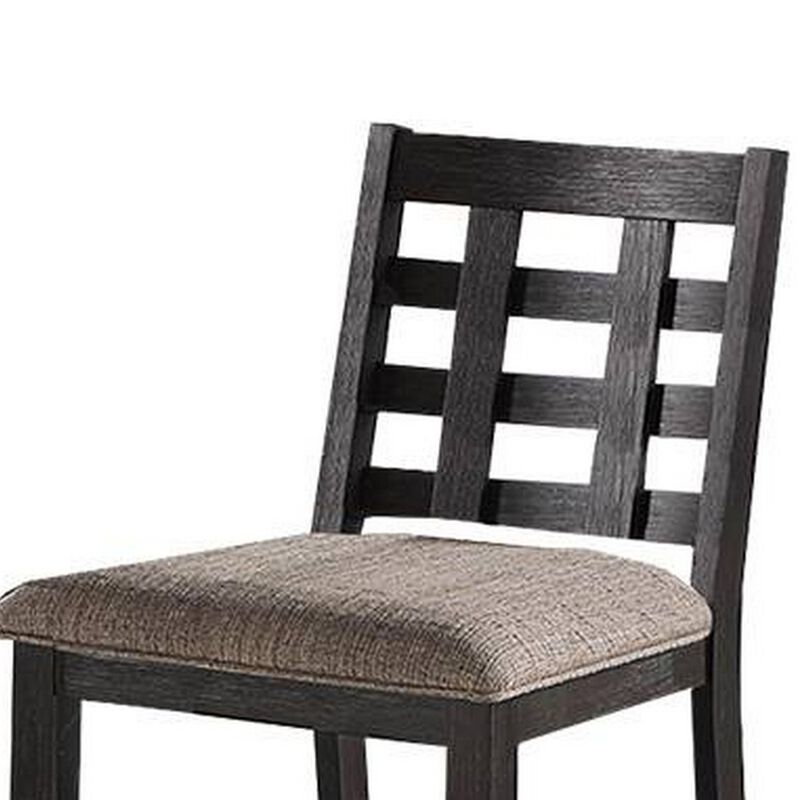 Trixy Counter Stool Chair, Open Square Back, Brown Wood, Beige Fabric - Benzara