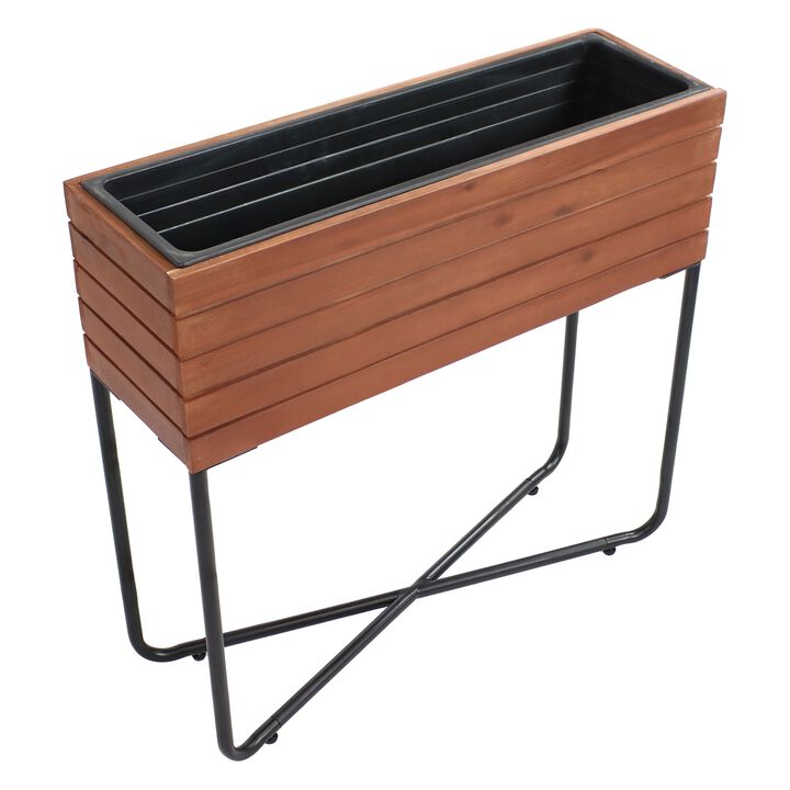 Sunnydaze Acacia Wood Slatted Planter Box with Oil-Stained Finish