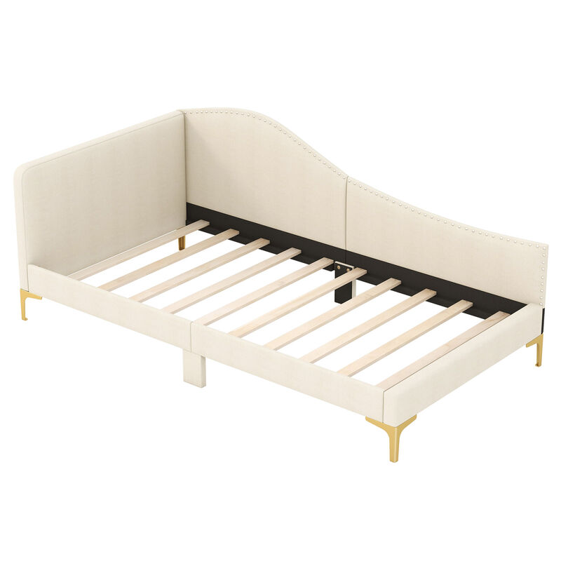 Upholstered Daybed with Metal Legs and Wood Slats for Stylish and Durable Seating or Sleeping Solution