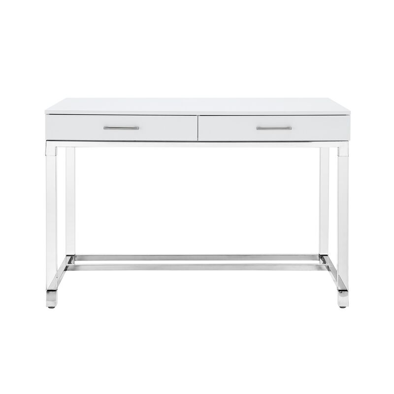 Inspired Home Kalel High Gloss 2 Drawers Writing Desk with Acrylic Legs and Stainless Steel Base