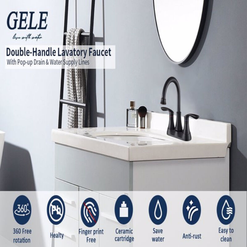 Oil Rubbed Bronze Bathroom Faucet, 2-Handle Vanity Sink Tap with Pop-Up Drain & Supply Lines