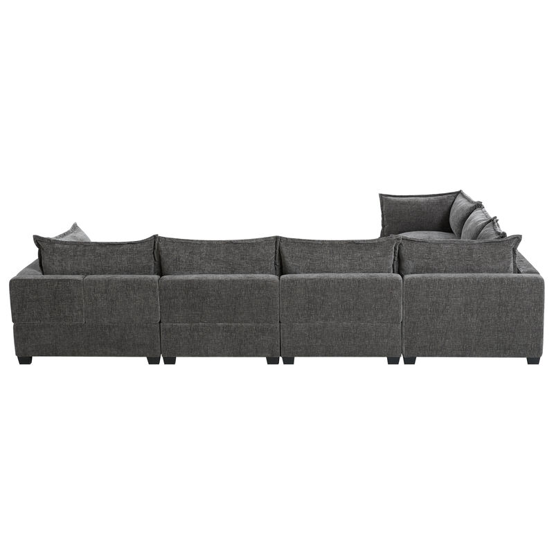 Merax Oversized Chenille Sectional Sofa with Movable Storage Ottoman