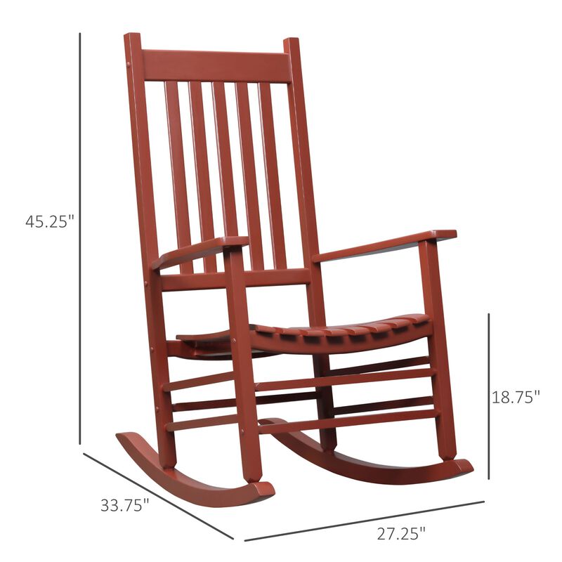 Wine Red Rustic Rocker: Wooden High Back Chair for Patio