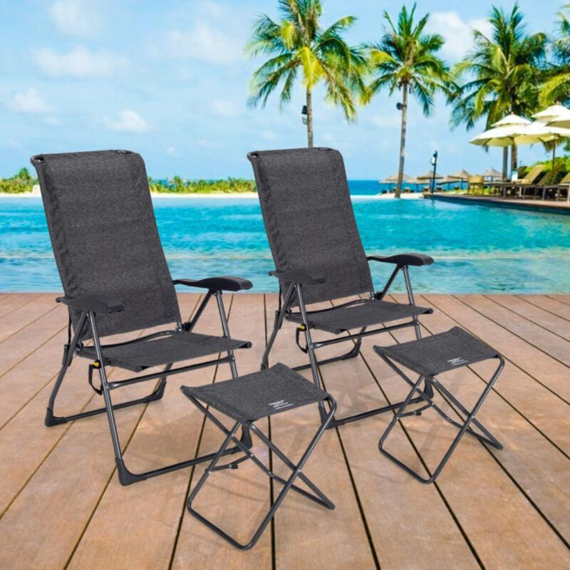 Hivvago 4 Pieces Patio Adjustable Back Folding Dining Chair Ottoman Set