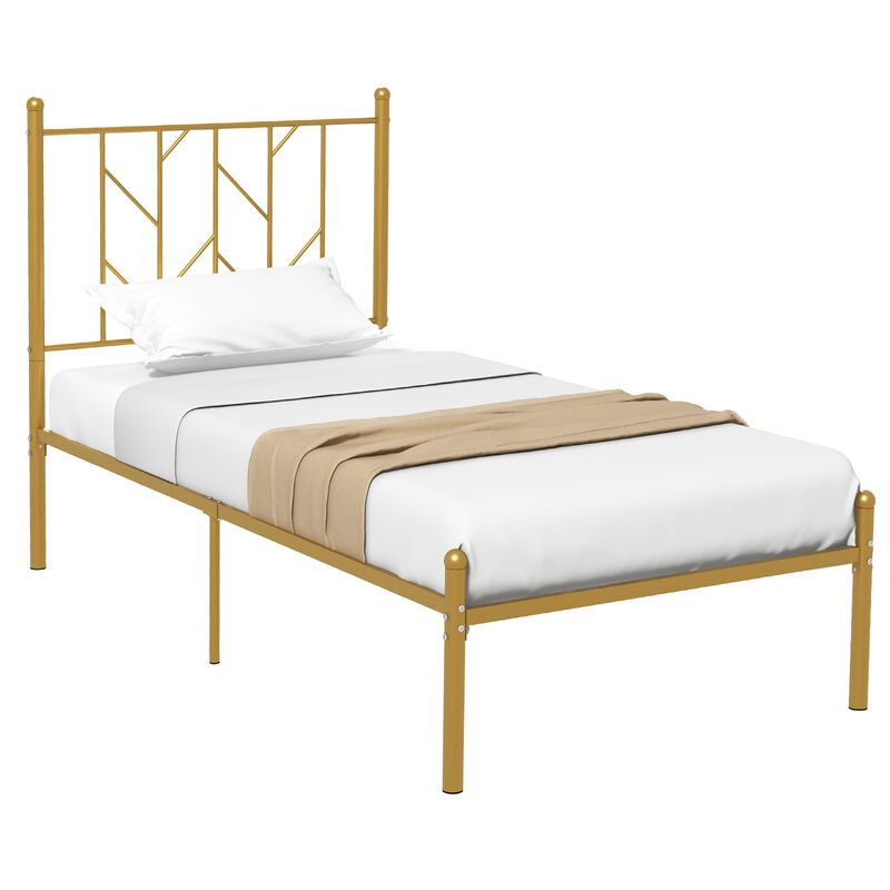 Metal Platform Bed Frame with Vintage Headboard