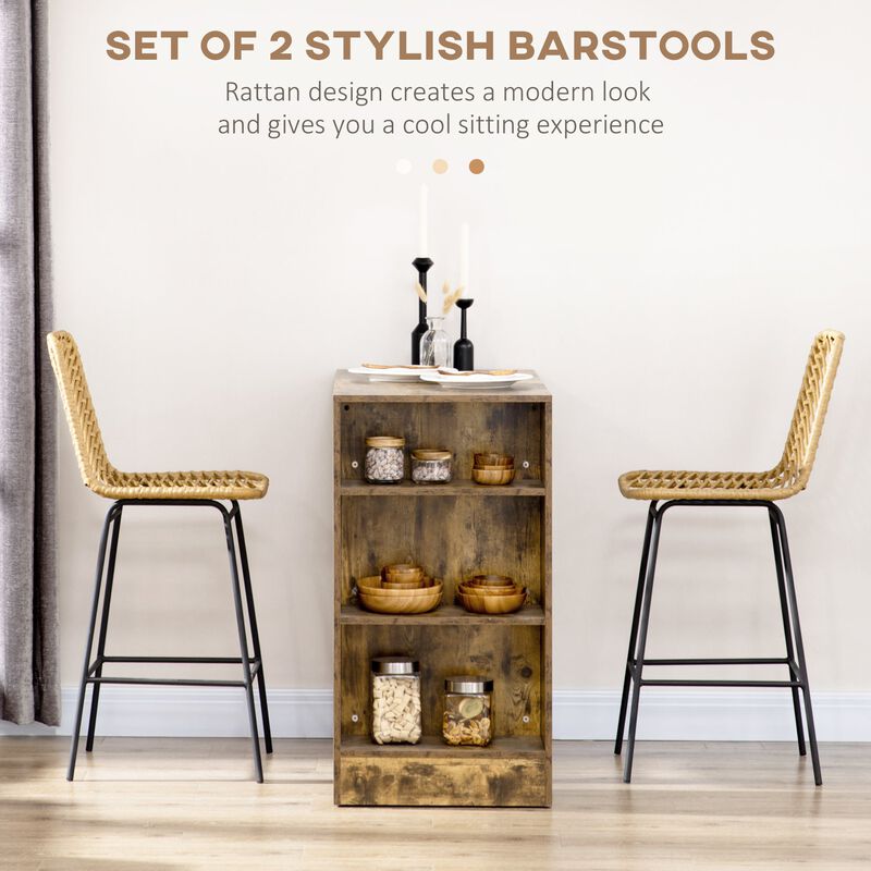 Rattan Bar Seating: Set of 2 Wicker Counter Stools with Steel Frame