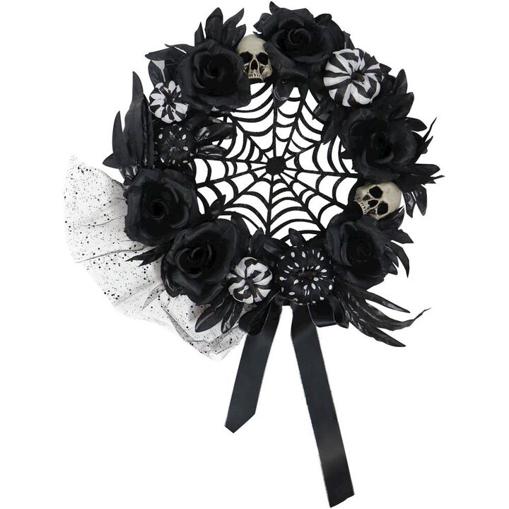 Haunted Hill Farm B/W Spiderweb Pumpkin Wreath