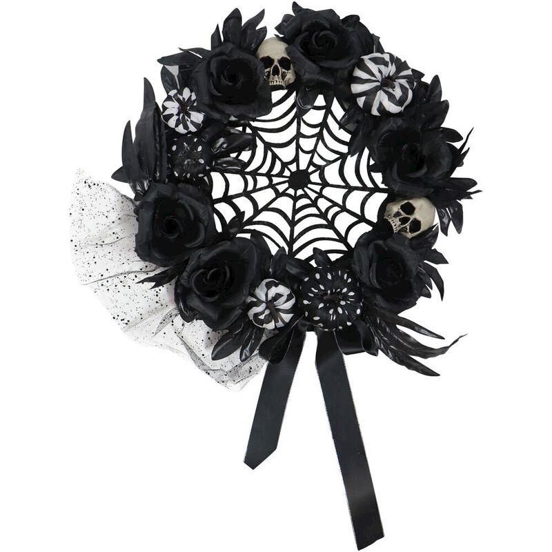 Haunted Hill Farm B/W Spiderweb Pumpkin Wreath