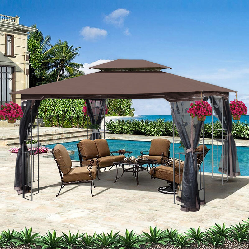 13 X 10 Outdoor Patio Gazebo Canopy Tent With Ventilated Double Roof And Mosquito Net