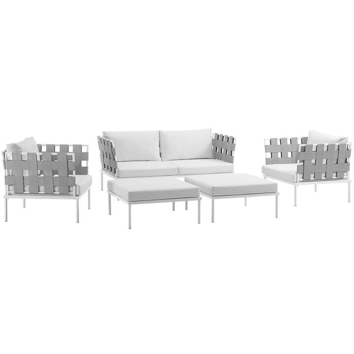 Harmony 5 Piece Outdoor Patio Aluminum Sectional Sofa Set - White White