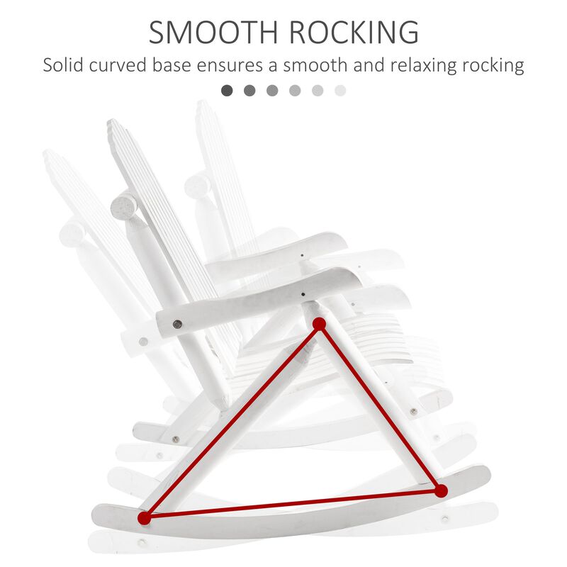 White Garden Duo: Adirondack 2-Seat Wooden Rocking Chair