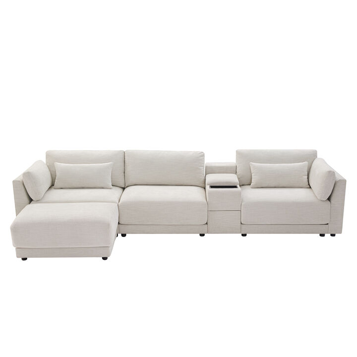 Merax Modular Sectional Sofa with Storage Console and Movable Ottoman
