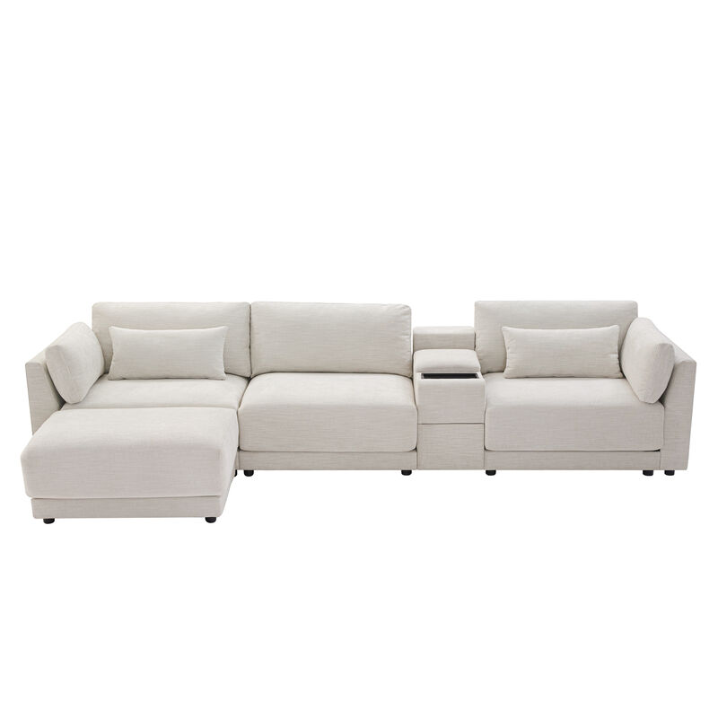 Merax Modular Sectional Sofa with Storage Console and Movable Ottoman