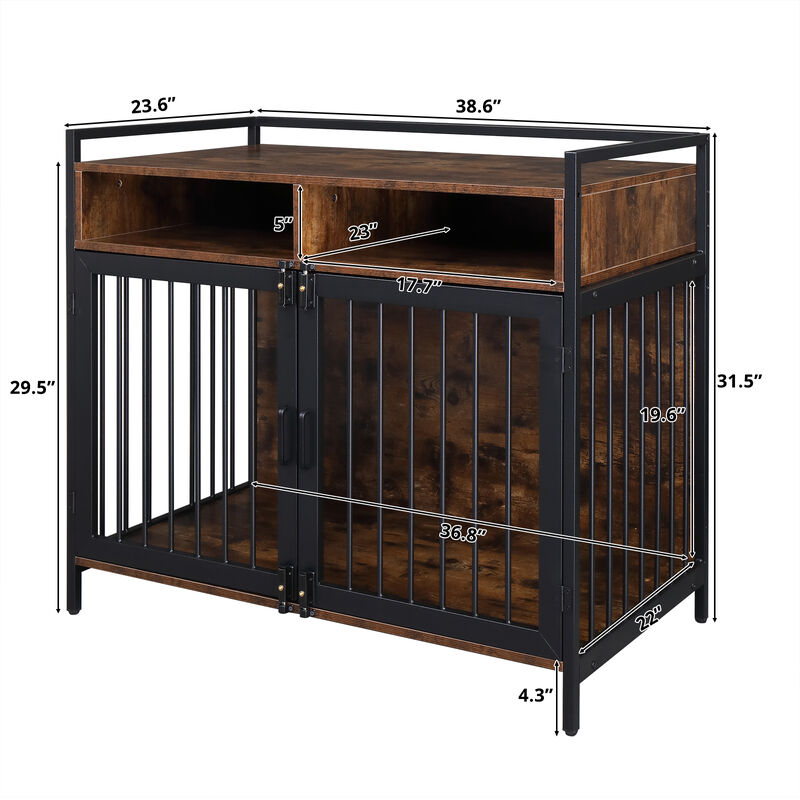 Metal Heavy Duty Dog Crate Furniture with Double Doors, Locks, and Anti-Chew Features