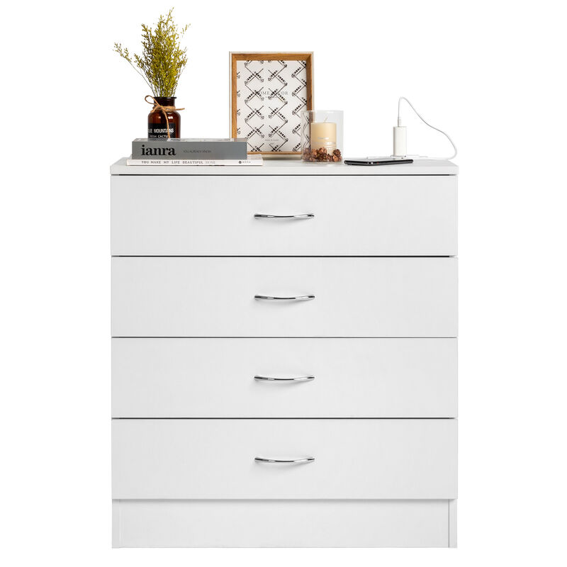 Wood 4-Drawer Nightstand with USB Ports & Outlet, Simple Storage Dresser for Bedroom