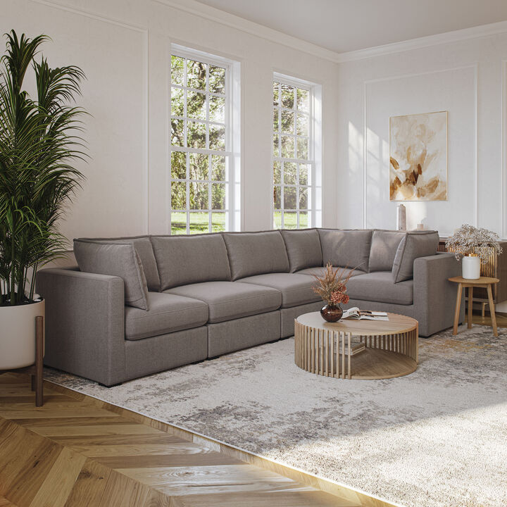 Bennett 5 Piece Flange Seam Modular Sofa  - Latte Brown Performance Fabric