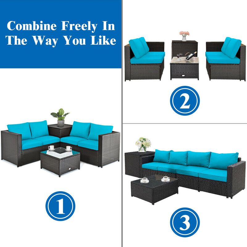 4 Pieces Outdoor Patio Rattan Furniture Set with Cushioned Loveseat and Storage Box