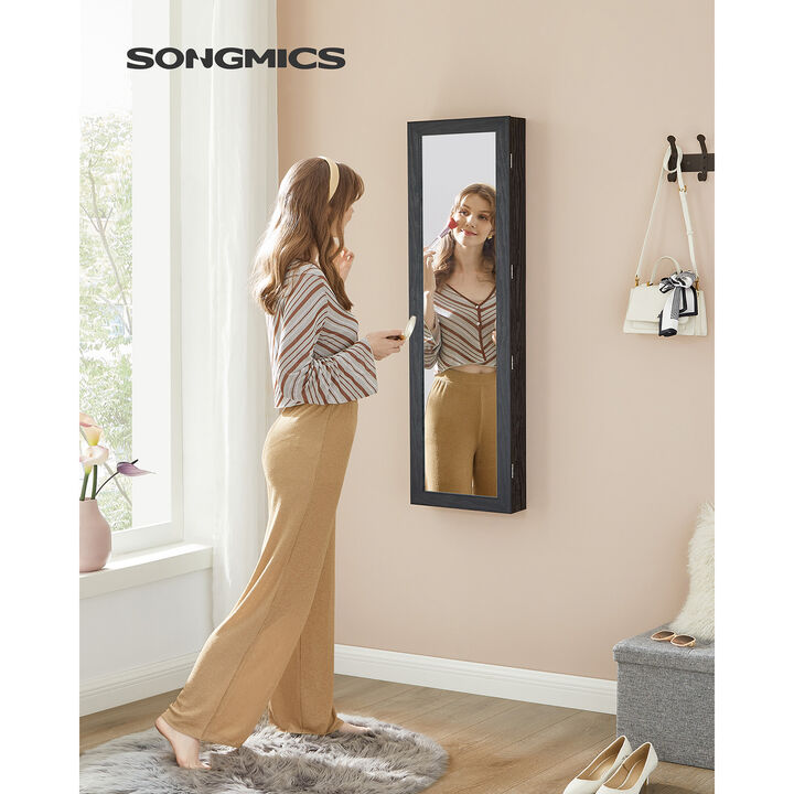 Mirror Jewelry Armoire with 6 LEDs - 47.2" Lockable Wall/Door Mounted Cabinet with 2 Drawers