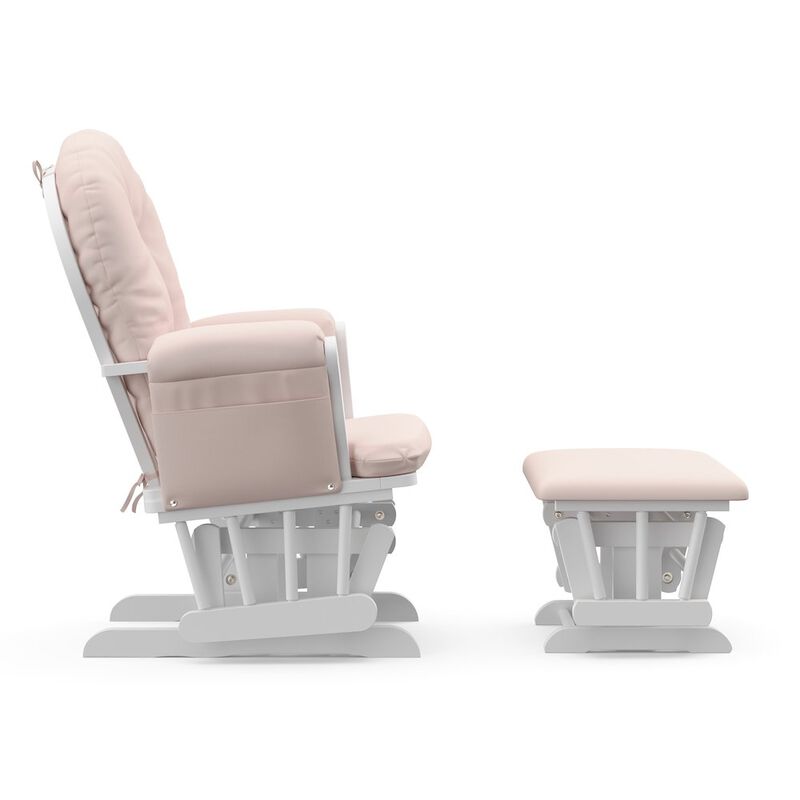 Storkcraft Hoop Glider and Ottoman - White with Pink
