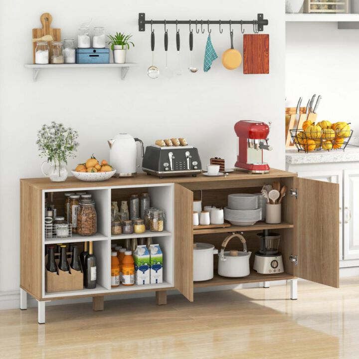 Hivvago 63 Inches Buffet Sideboard with 4 Compartments and Push-to-Open Cabinet