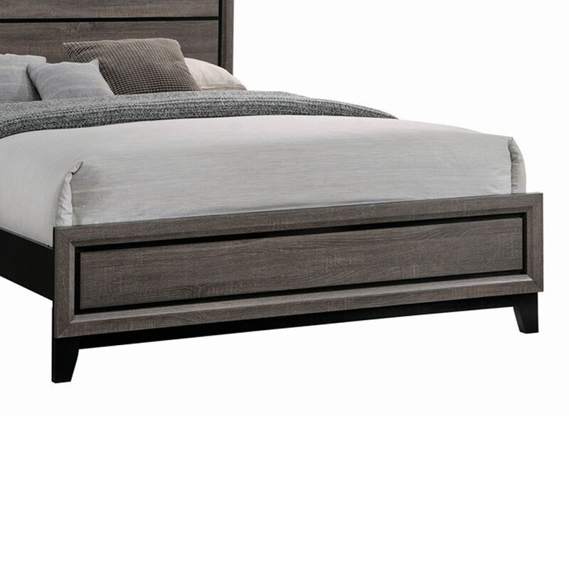 Transitional Queen Bed with Plank Panel Headboard and Low Footboard, Gray-Benzara