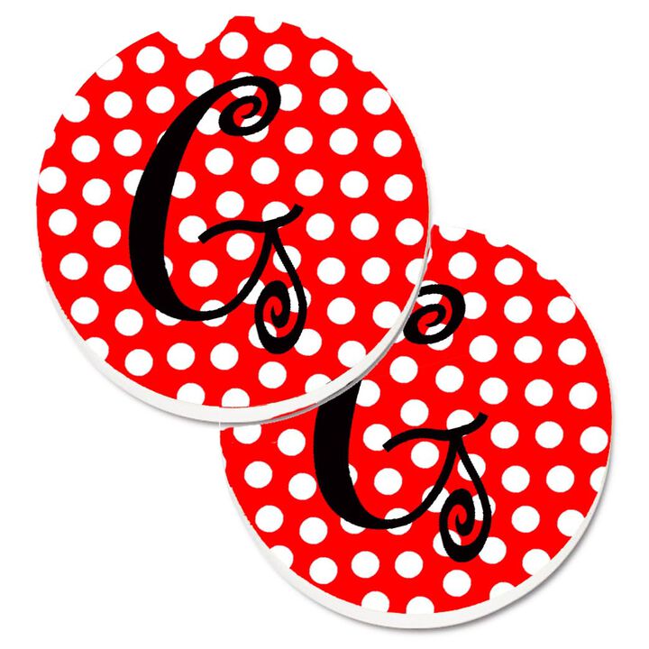 Caroline's Treasures Letter G Initial Monogram Red black Polka Dots Set of 2 Cup Holder Car Coasters CJ1012-GCARC, 2.56, Multicolor