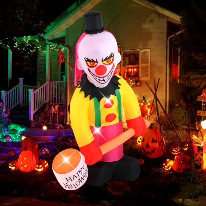 Hivvago 5.9 x 7.9 FT Inflatable Halloween Head Turning Clown with Hammer and Flashing Eyes