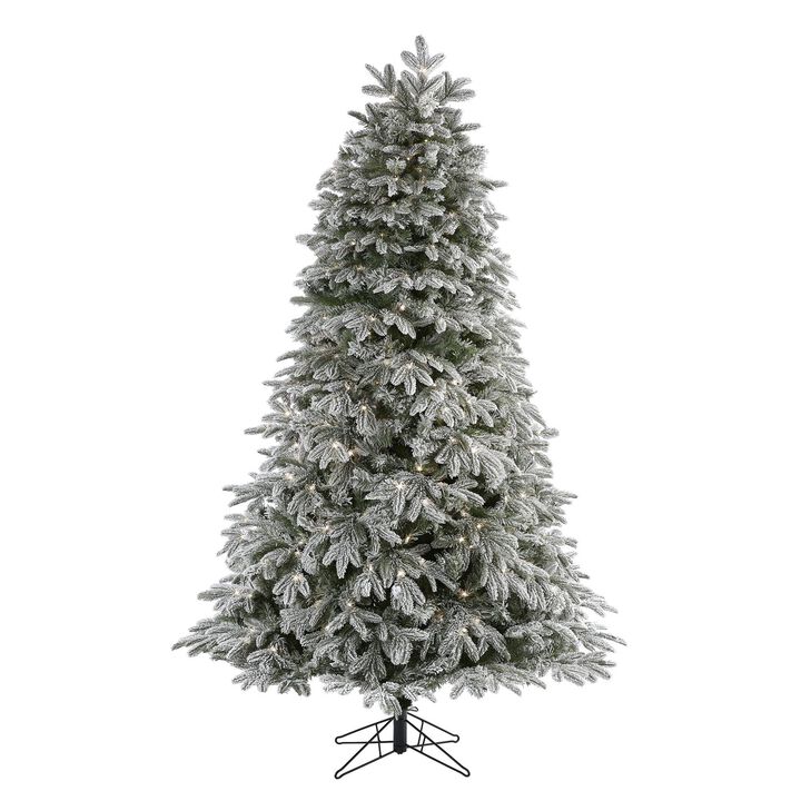Nearly Natural 7-ft Flocked Colorado Mountain Fir Artificial Christmas Tree with 700 Warm White Microdot (Multifunction) LED Lights with Instant Connect Technology and 1455 Bendable Branches