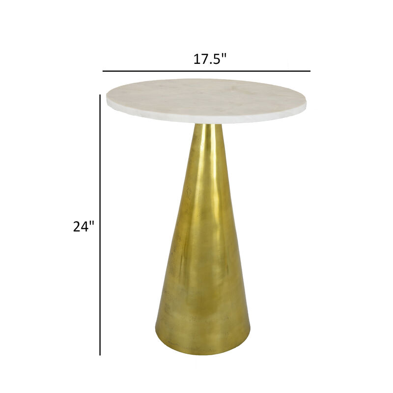 Modern Plant Stand Table, 18 Inch Round White Marble, Gold Metal Base - Benzara