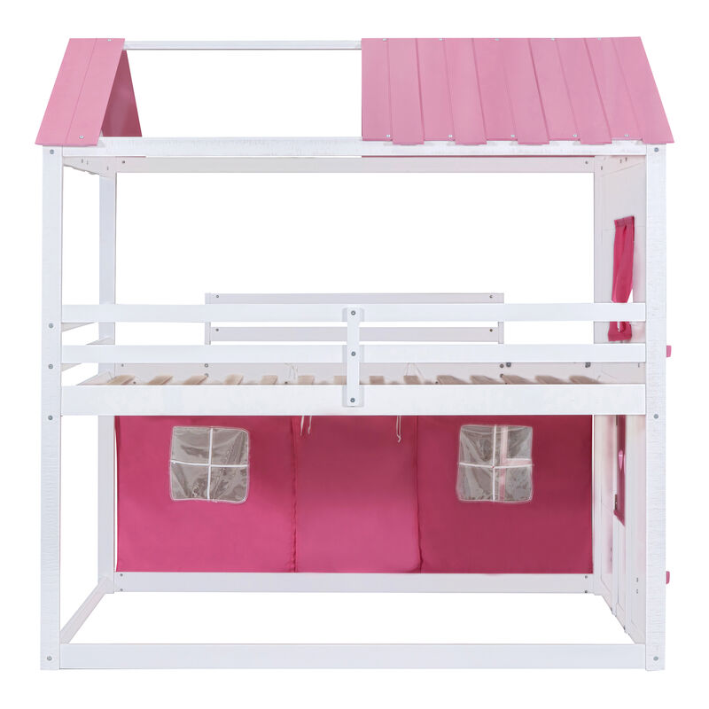 Merax Bunk Wood House Bed with Tent