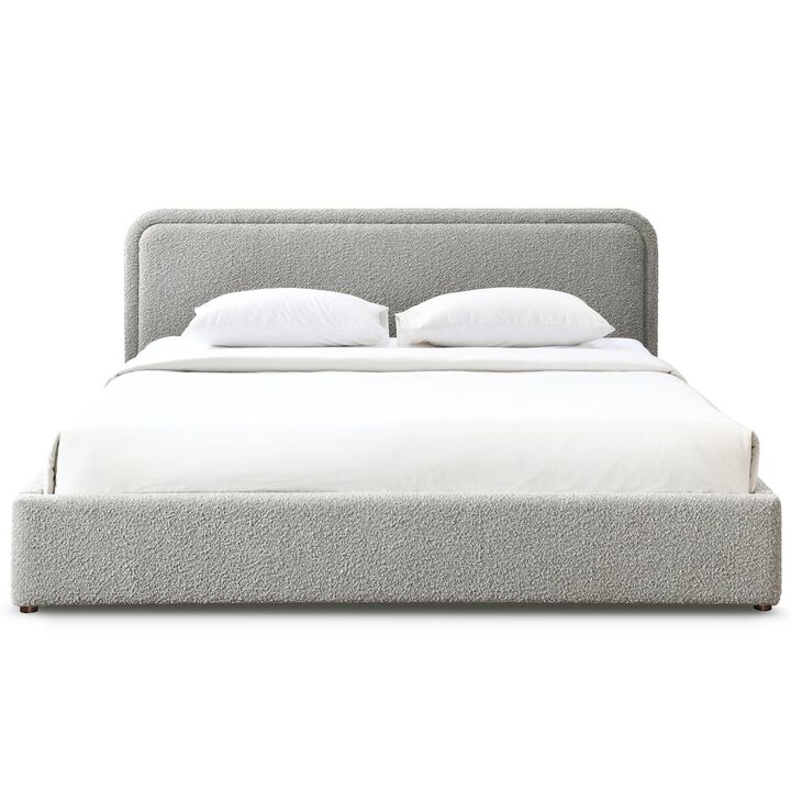 Omax Decor Chloe Upholstered Platform King Bed in Gray Boucle Fabric