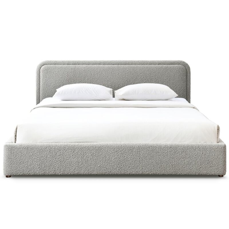 Omax Decor Chloe Upholstered Platform King Bed in Gray Boucle Fabric