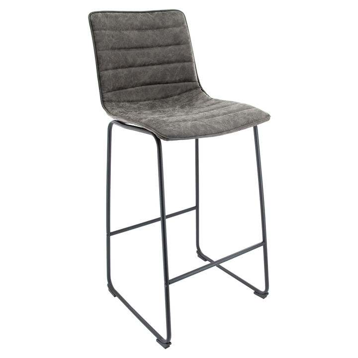 LeisureMod Brooklyn 29.9" Modern Leather Bar Stool with Black Iron Base & Footrest – Stylish and Durable Seating for Kitchen or Bar