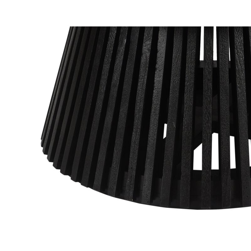 Ridge 32 Inch Handcrafted Round Coffee Table, Mango Wood, Slatted Flared Base, Black-Benzara