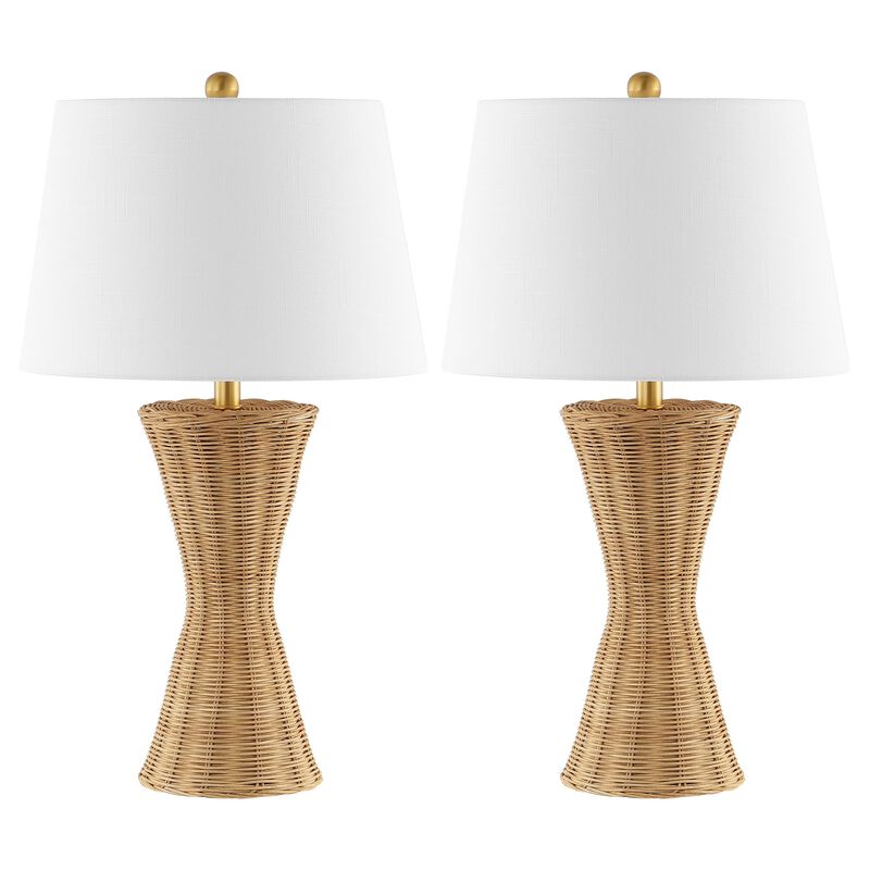 Laura Coastal Designer Iron/Rattan Wicker LED Table Lamp