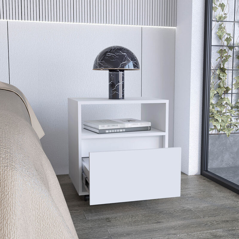 DEPOT E-SHOP Wasilla Nightstand with Open Shelf, 1 Drawer and Casters