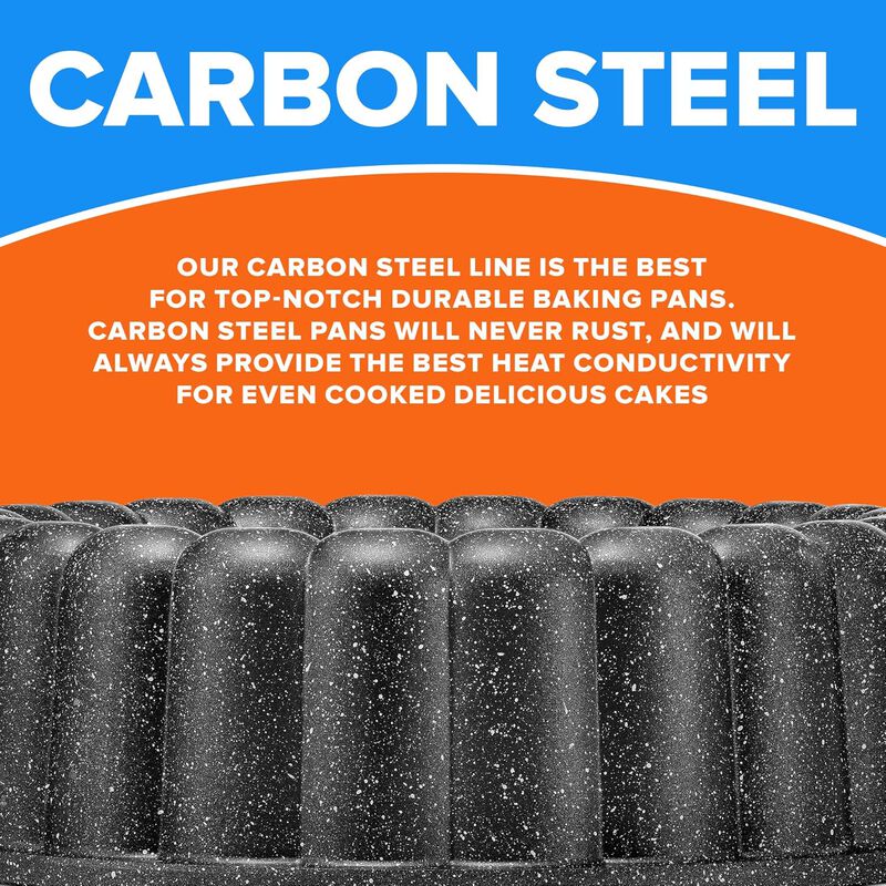 Baking Pan - Two-Layered Nonstick Gray Marble Coating, DieCast Aluminum Fluted Cake Pan, Oven Safe (Up To 450° F), PFOA, PFOS, and PTFE Free, Recipe Booklet Included, Classic Pan, Gray